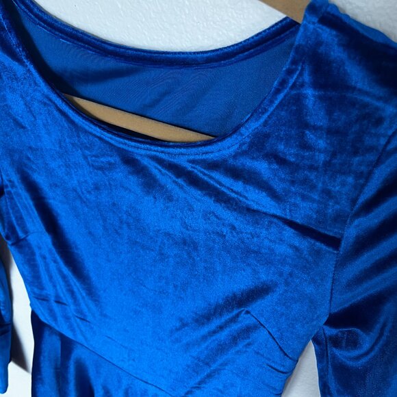 Electric Blue Velvet Mini Dress - Size M - Picture 2 of 6